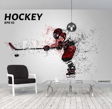 Picture of Hockey player in red uniform Hockey from the particles